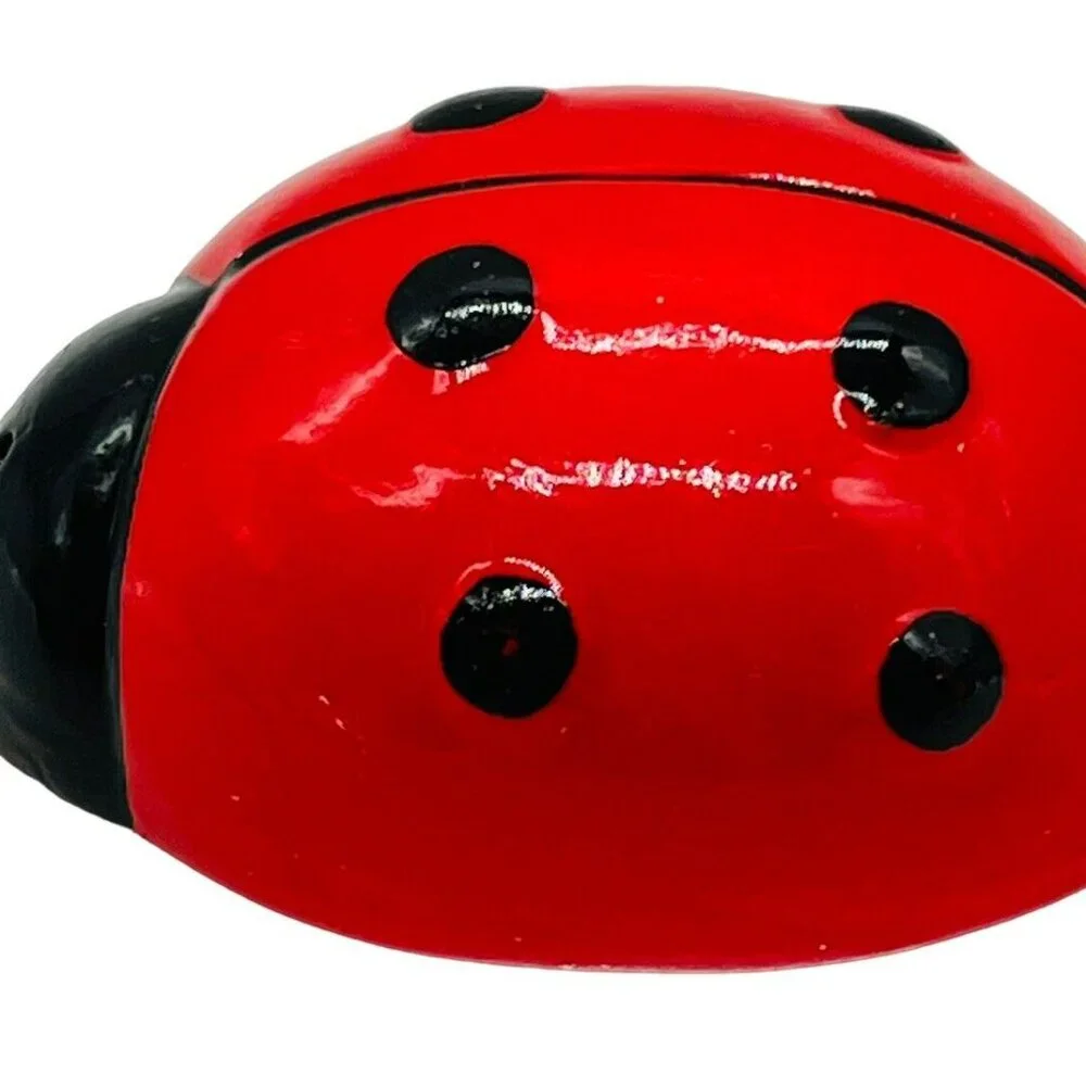 Vintage Ladybug Salt Pepper Shakers Ceramic Japan Red‎ Black 3 inch